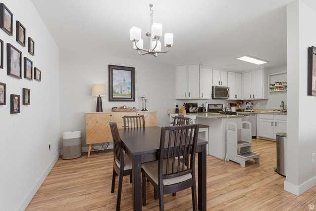 282 West 960 South, Unit C Provo, UT 84601 - Photo 5 of 33 Dining room featuring suspended lighting and light wood-style flooring