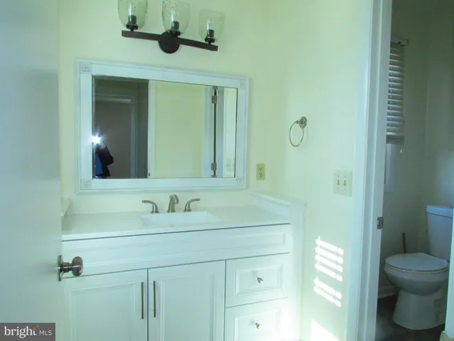 a bathroom with a toilet sink and mirror
