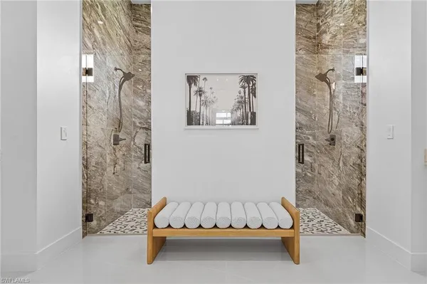 a spacious bathroom with a shower