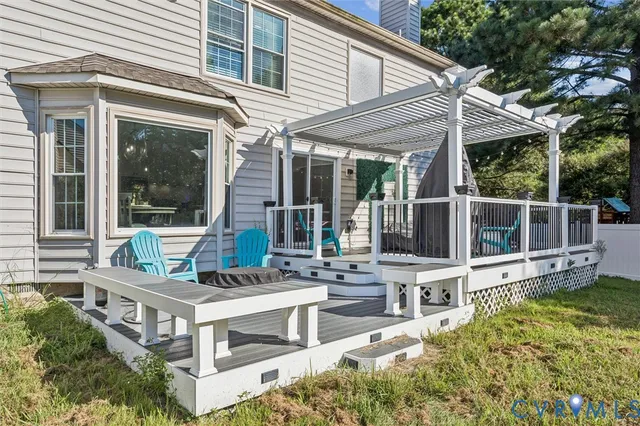 a view of backyard with a deck and a garden