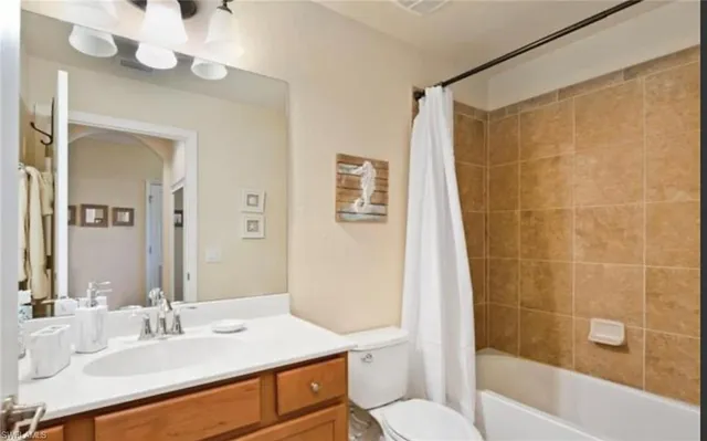 a bathroom with a sink a toilet a mirror a vanity and shower