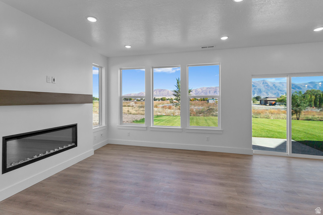 1213 West 500 South Logan, UT 84321 - Photo 3 of 29 Spacious interior featuring wood-finish flooring, a contemporary linear fireplace with a wood mantel, and recessed lighting