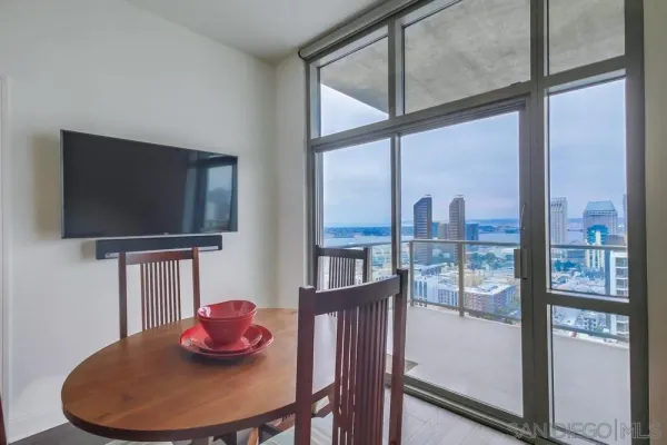 a dining room with furniture