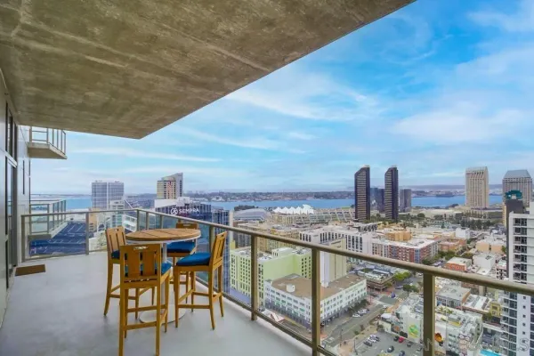 a view of city with tall buildings