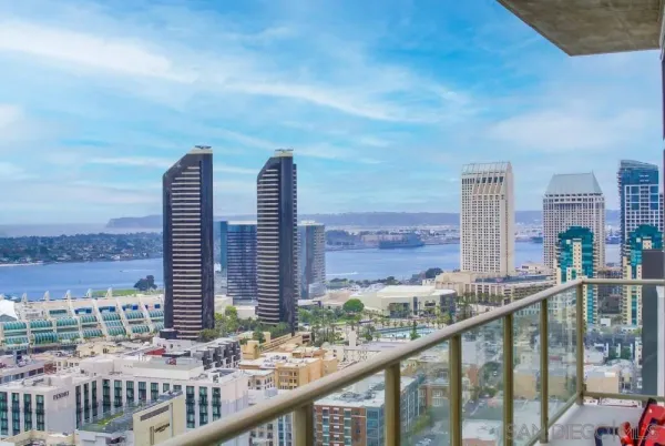 a view of a city from a balcony