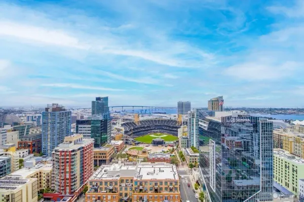 a view of city from a balcony