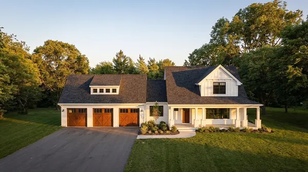 a front view of a house with a garden