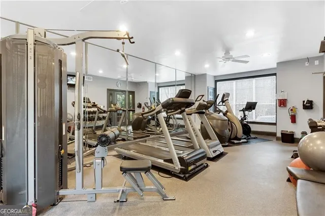 a view of a room with gym equipment