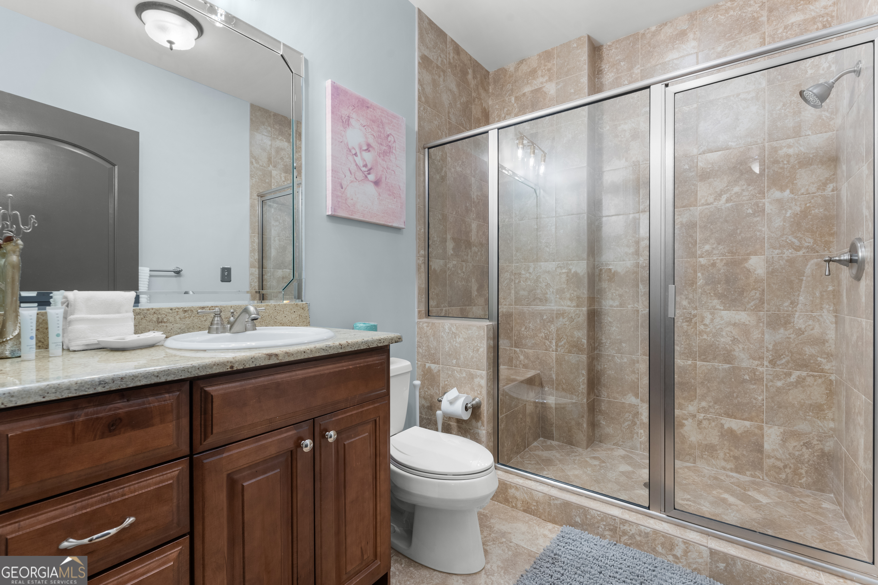 165 West Bay Street, Unit 402W Savannah, GA 31401 - Photo 26 of 37 a bathroom with a granite countertop sink toilet and shower