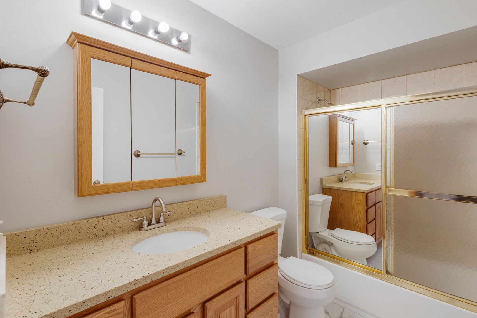 218 Downing Drive Bloomingdale, IL 60108 - Photo 11 of 16 a bathroom with a granite countertop sink toilet and shower