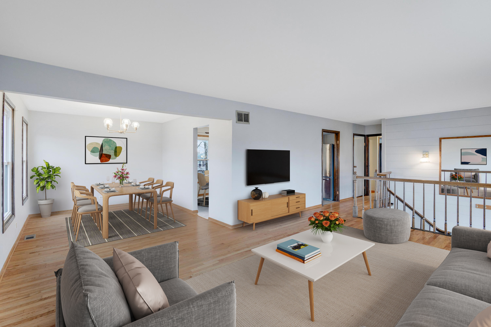 218 Downing Drive Bloomingdale, IL 60108 - Photo 3 of 16 a living room with furniture a flat screen tv and a dining table