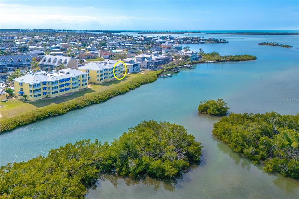 2424 Placida Road, Unit C101 Englewood, FL 34224 - Photo 63 of 65 an aerial view of residential houses with outdoor space and lake view