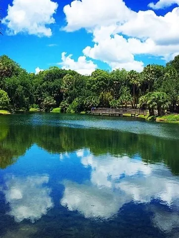 a view of a lake with a yard