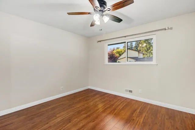 a view of a garden with a tree in the background