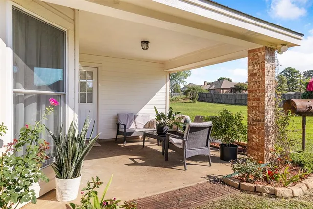 a building outdoor space with seating space