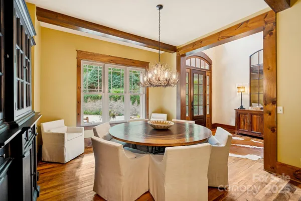 a living room with large window