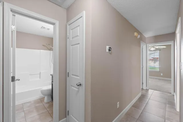 a bathroom with a shower and a toilet