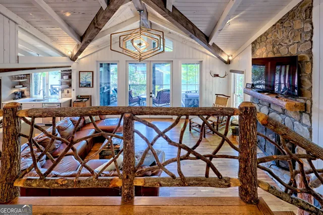 a outdoor dining space with furniture and outdoor view