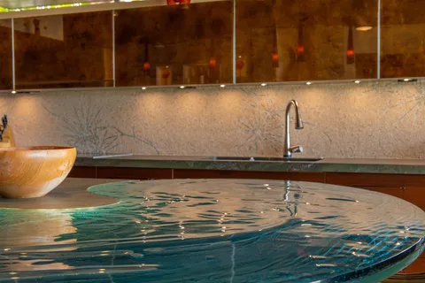 a bathroom with a mirror and a shower