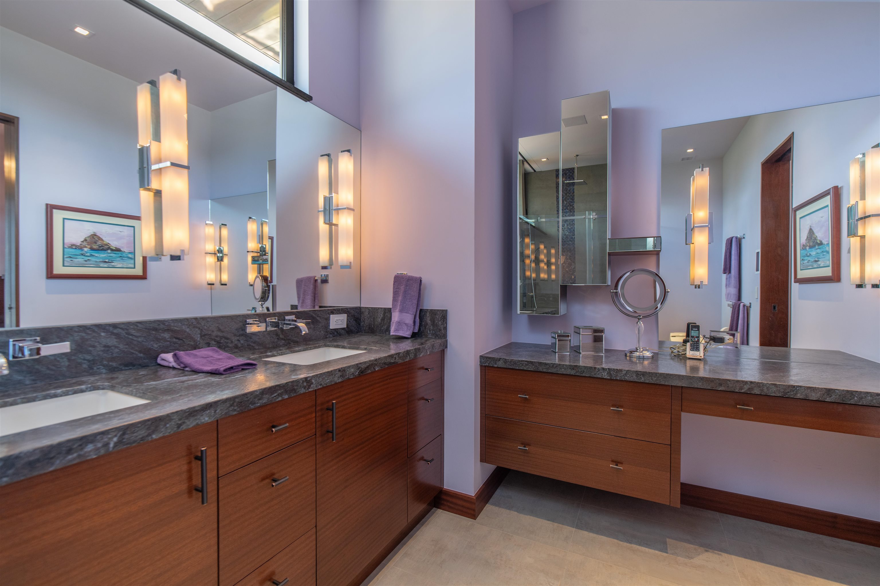1750 Halama Street Kihei, HI 96753 - Photo 38 of 50 a bathroom with a granite countertop double sink and mirror