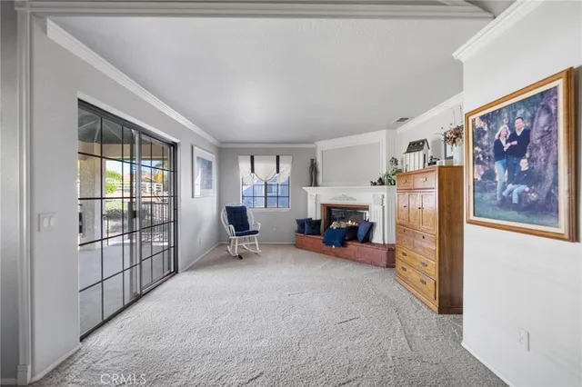 a living room with furniture a rug and a window