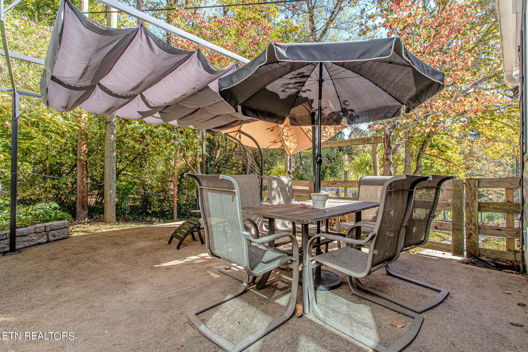 91 Orchard Road Norris, TN 37828 - Photo 49 of 54 a view of patio with table and chairs under an umbrella