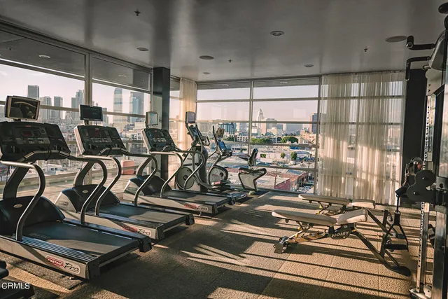 a view of a room with gym equipment