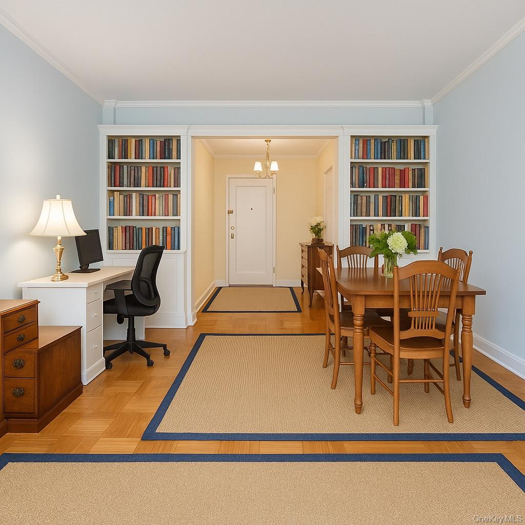 1 Midland Gardens, Unit 4A Bronxville, NY 10708 - Photo 5 of 12 a dining room with furniture and wooden floor