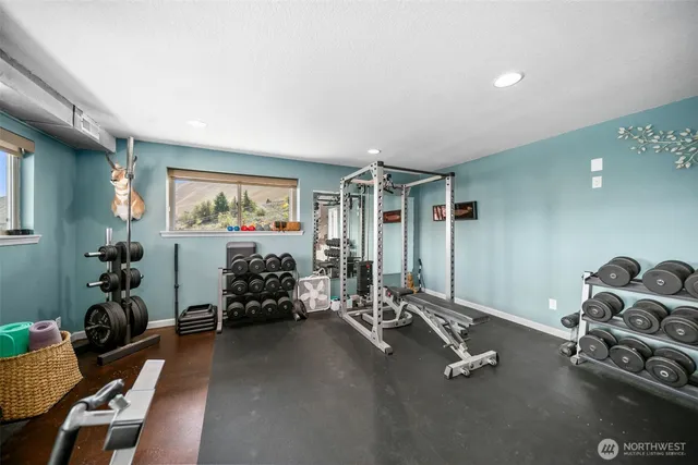 a room with gym equipment