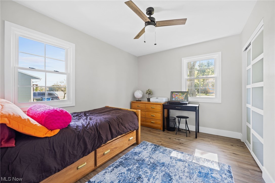 38484 Otten Road North Ridgeville, OH 44039 - Photo 21 of 32 Bedroom featuring multiple windows, ceiling fan, and light hardwood floors
