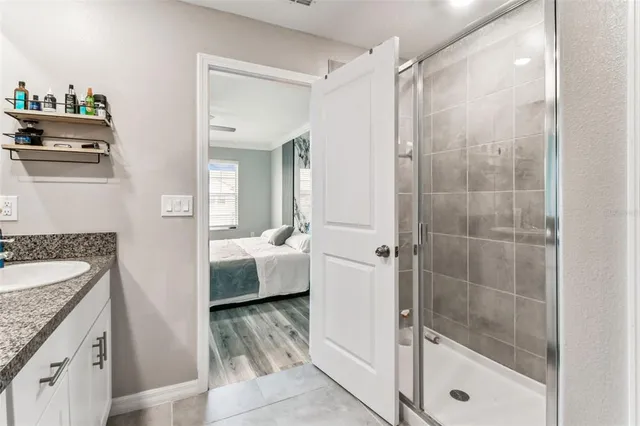 a view of a small space with racks on the wall