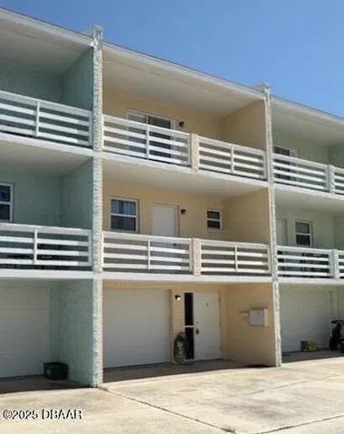 a view of a building from a balcony