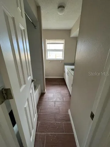 a hallway with windows