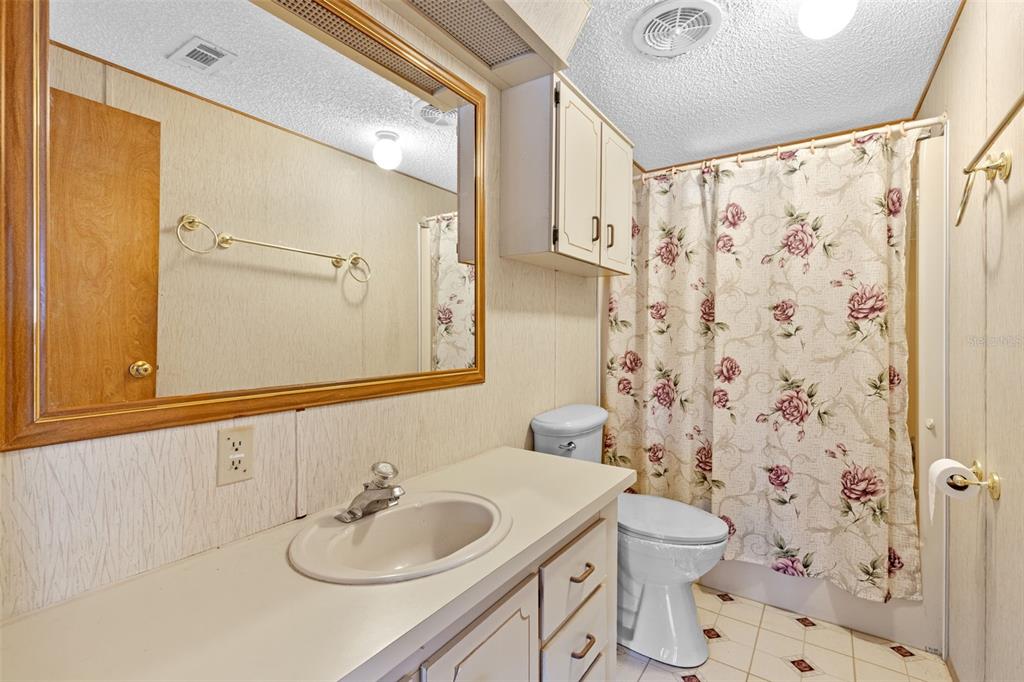 3026 Myakka River Road Tavares, FL 32778 - Photo 19 of 49 a bathroom with a sink a toilet and shower curtain