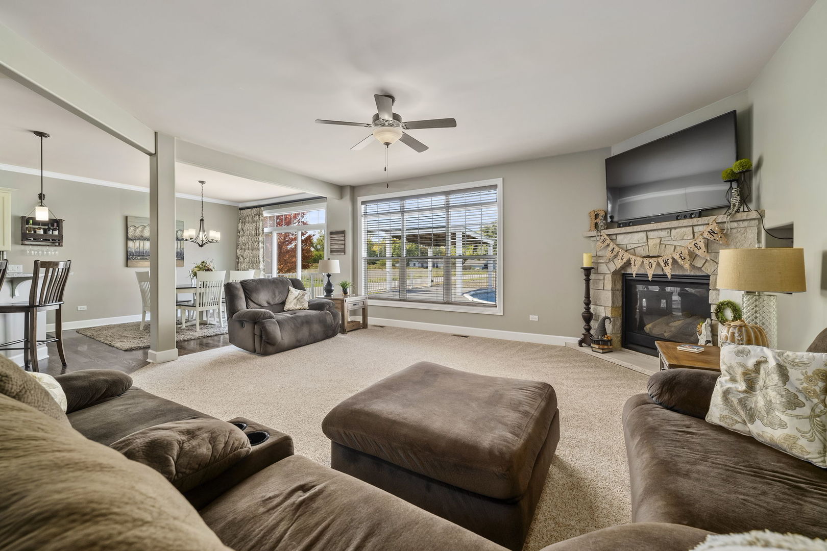 301 Arrowhead Drive Minooka, IL 60447 - Photo 17 of 43 a living room with furniture fireplace and a flat screen tv