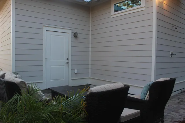 a outdoor living space with furniture