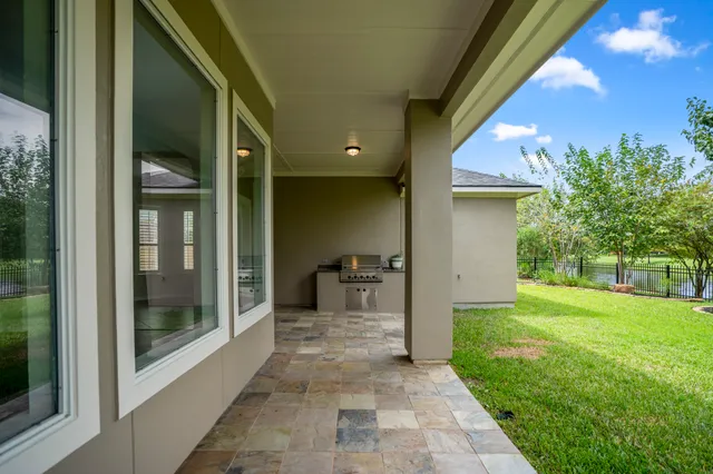 a view of a park with large trees