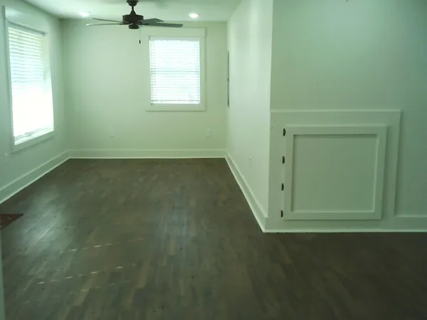 an empty room with a door