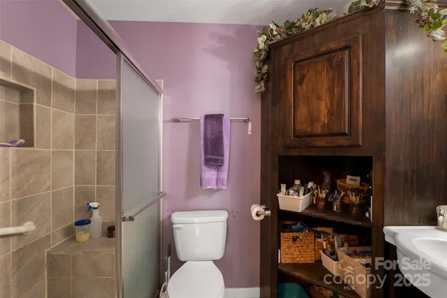 a bathroom with a toilet a sink and a shower