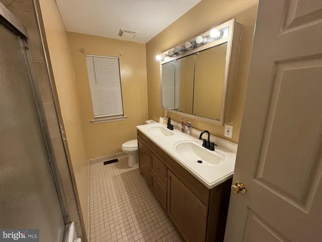 a bathroom with a sink a toilet and a mirror