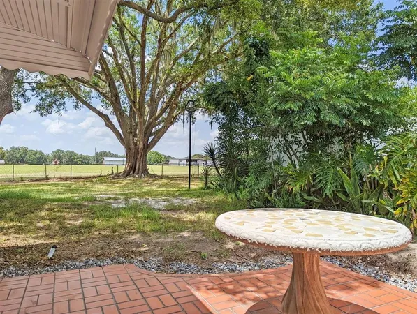 a view of a yard with a fountain
