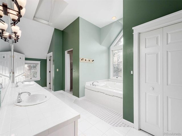 a bathroom with a sink a mirror and a shower