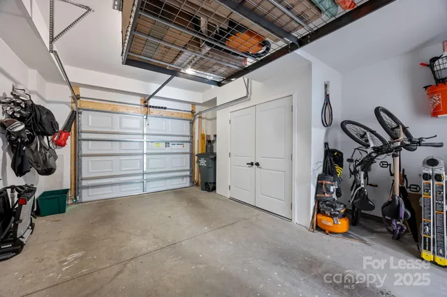 a view of a garage with storage