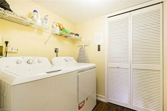 a utility room with dryer and washer