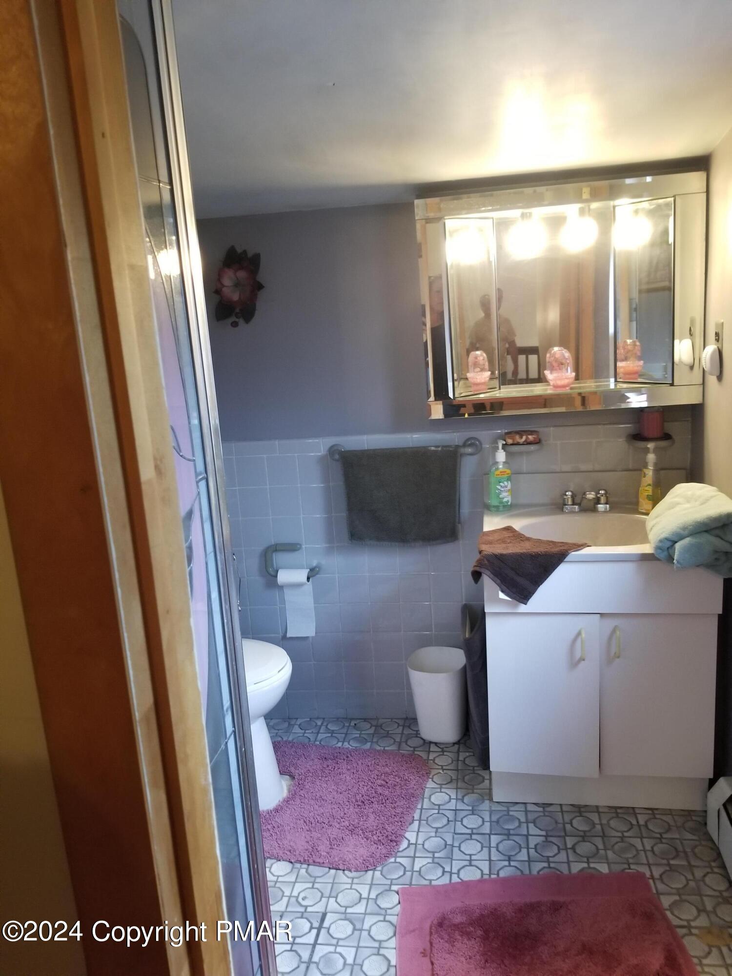 6349 Decker Road Bushkill, PA 18324 - Photo 21 of 28 a bathroom with a sink a toilet a mirror and tub