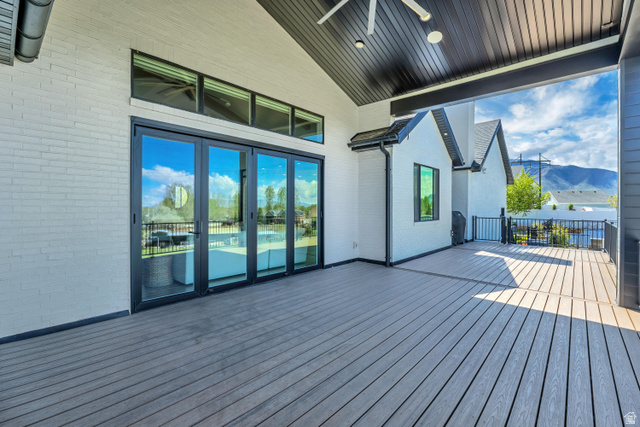1720 Hillcrest Circle Mapleton, UT 84664 - Photo 91 of 116 Wooden deck featuring a mountain view and a ceiling fan