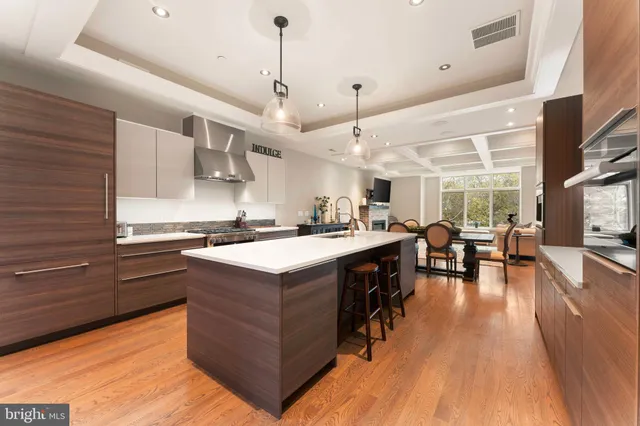 a kitchen with lots of counter top space
