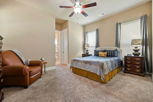 a bedroom with a bed and furniture