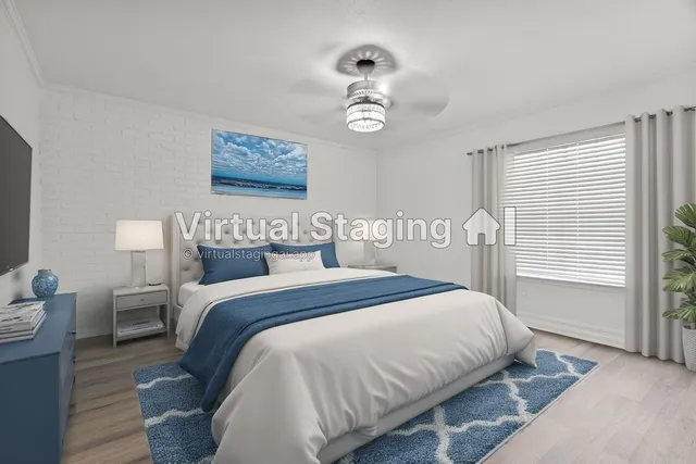 a bedroom with bed and a window