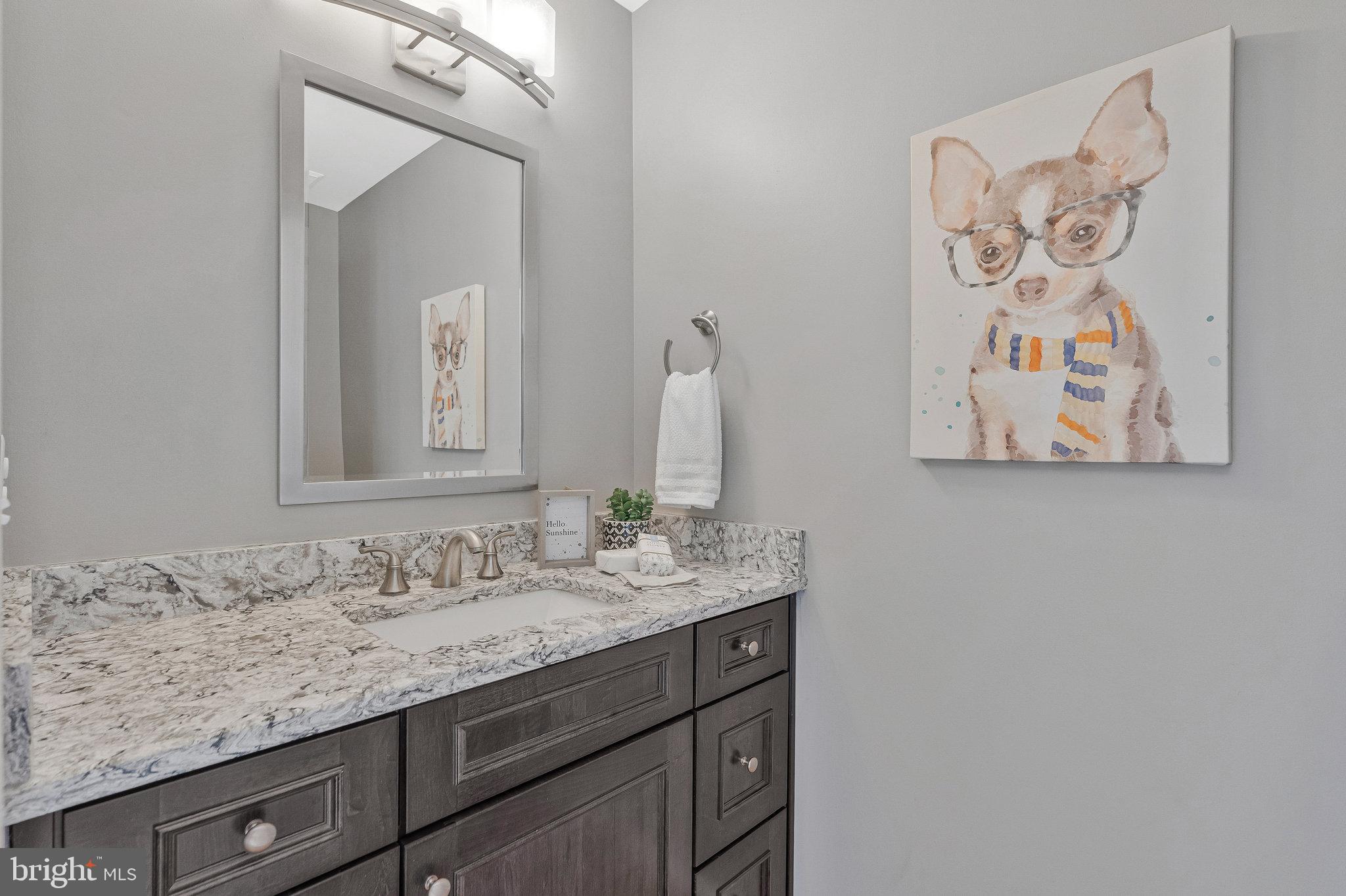 7 South Lowery Court Sterling, VA 20165 - Photo 22 of 63 a bathroom with a granite countertop sink and a mirror